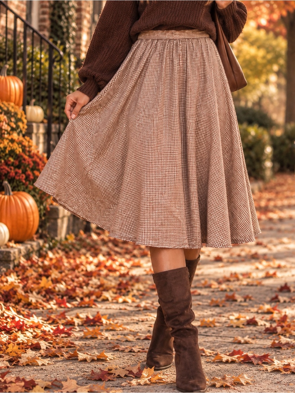 a new day Brown Plaid Circle Skirt